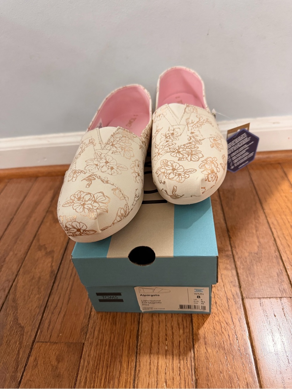 Toms Cream Floral Slip-Ons with Pink Lining